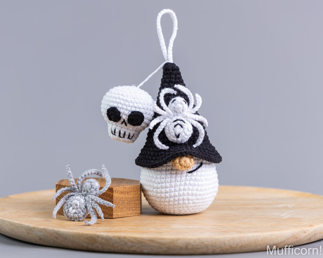 Halloween Gnome Keychain with Skull & Spider