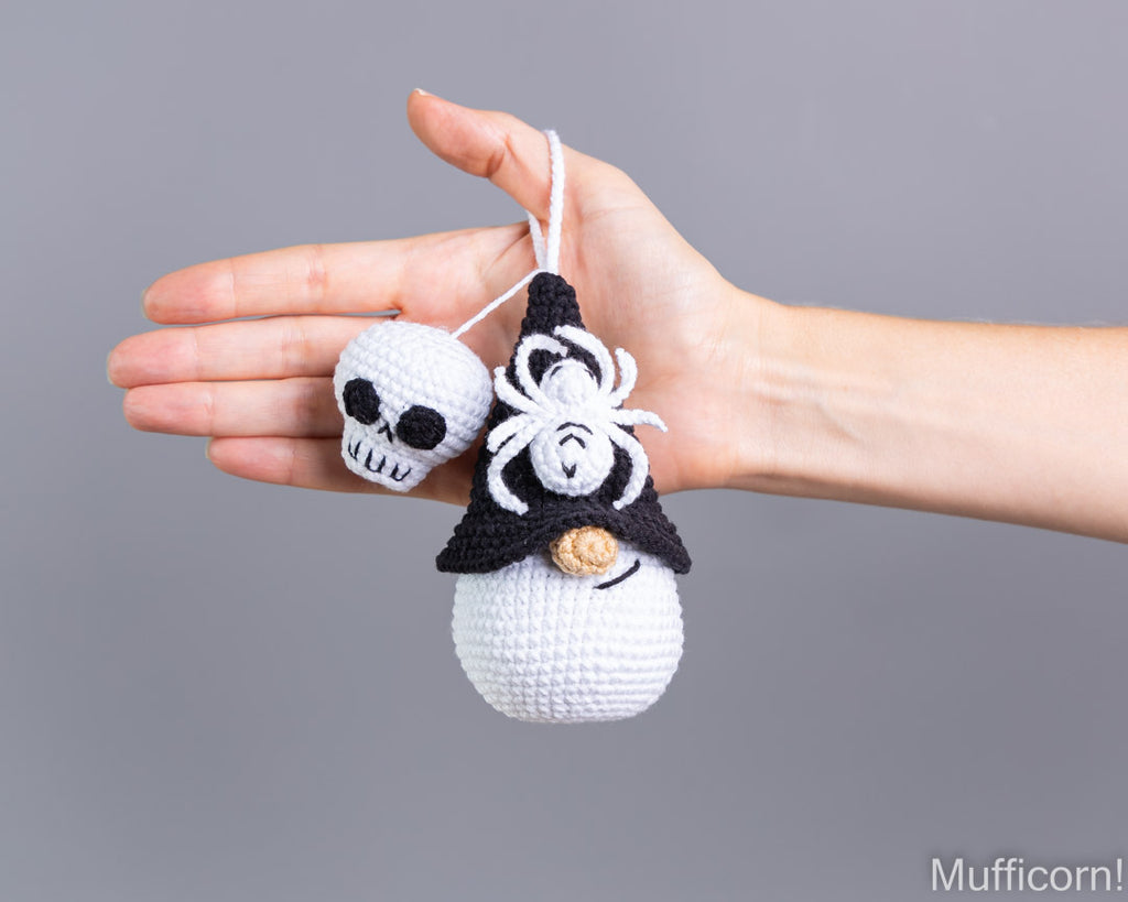 Halloween Gnome Keychain with Skull & Spider