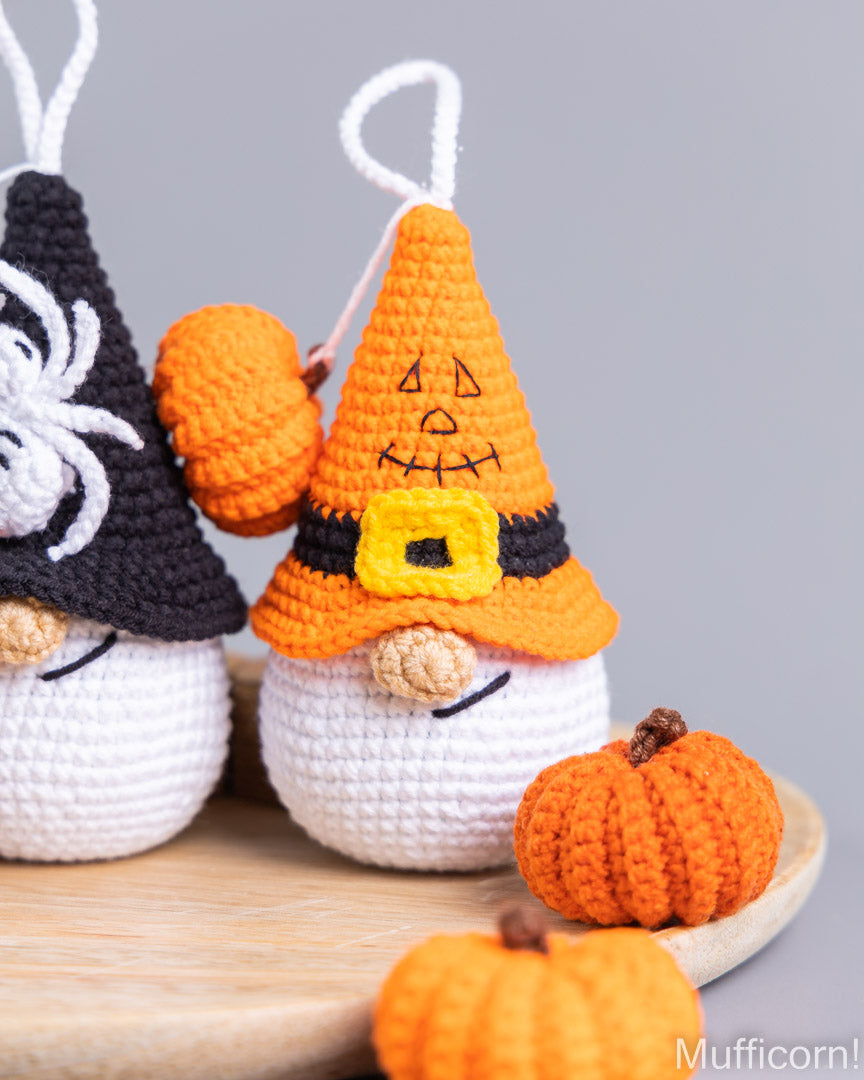 Crochet Halloween patterns bundle: Witch, Spider & Skull Gnomes
