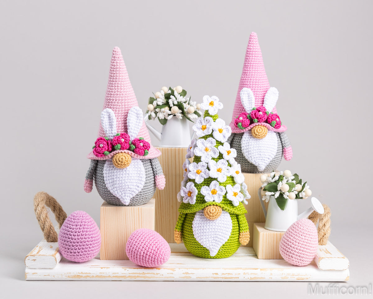 Crochet Patterns Bundle: Easter Bunny Gnomes and Flower Gnome