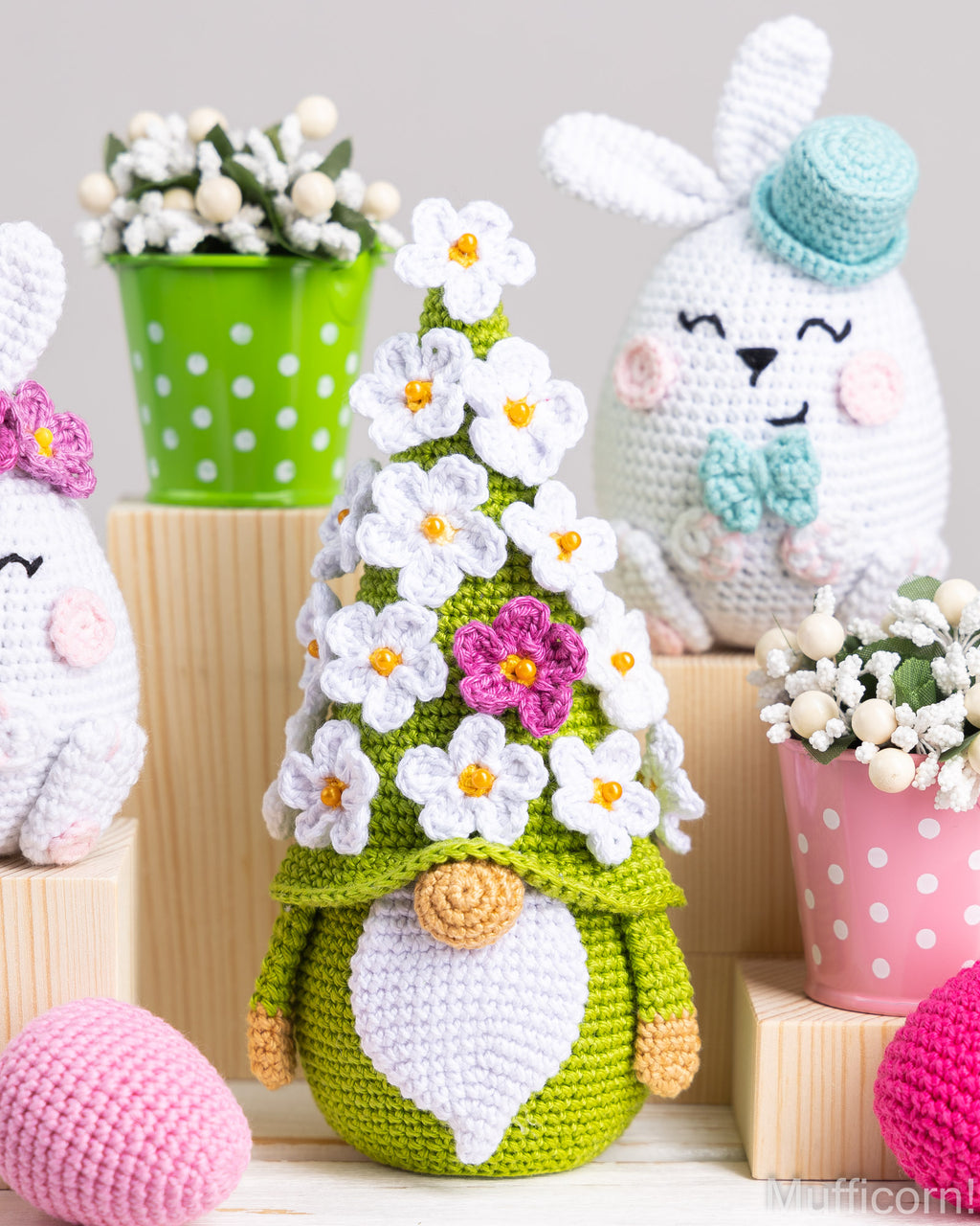 Crochet Patterns Bundle: Easter Bunnies and Flower Gnome