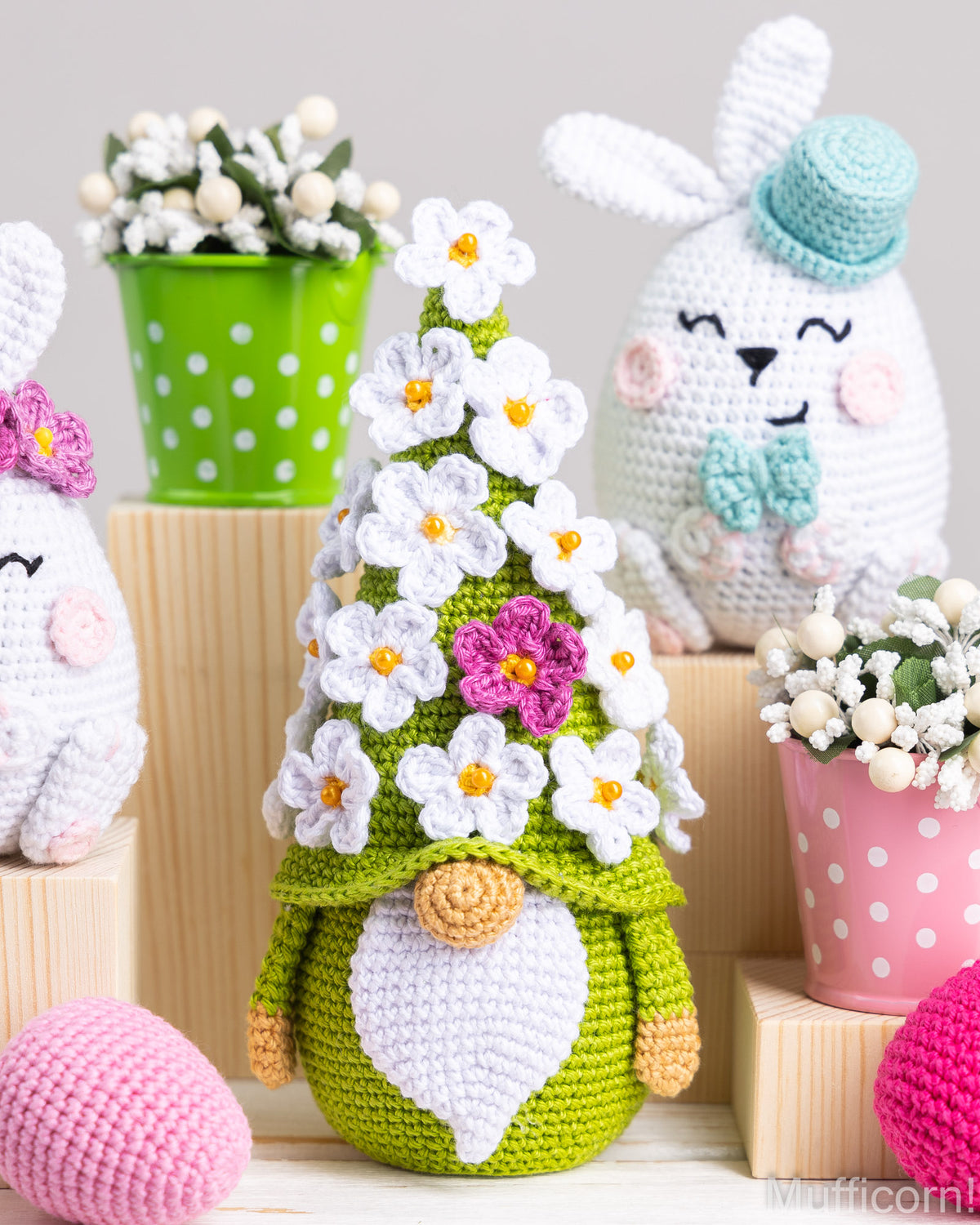 Crochet Patterns Bundle: Easter Bunnies and Flower Gnome