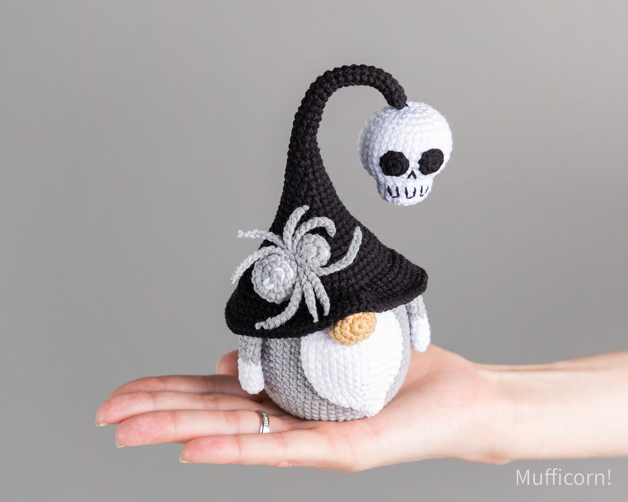 Halloween Gnome with Skull and Spider