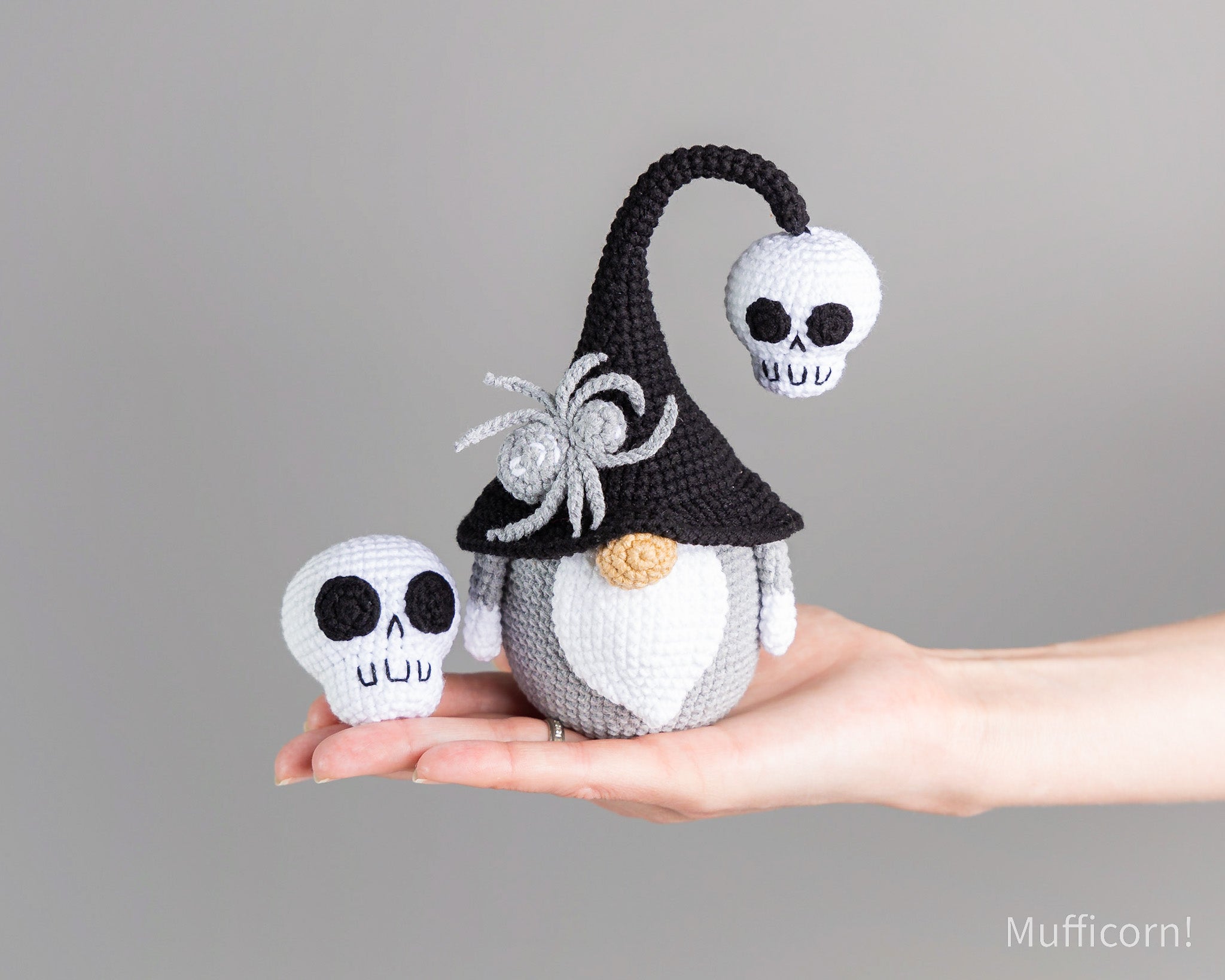 Halloween Gnome with Skull and Spider