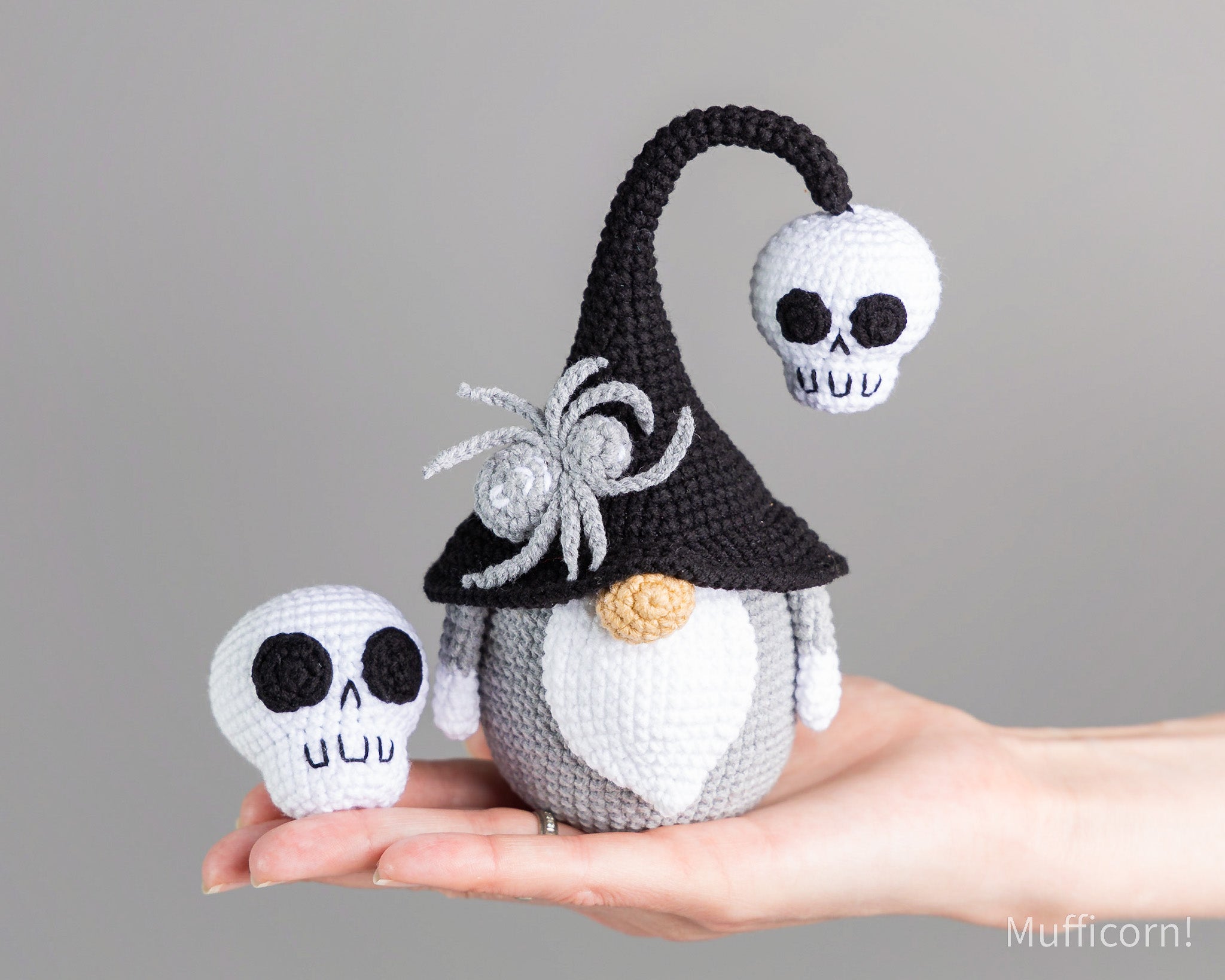 Halloween Gnome with Skull and Spider