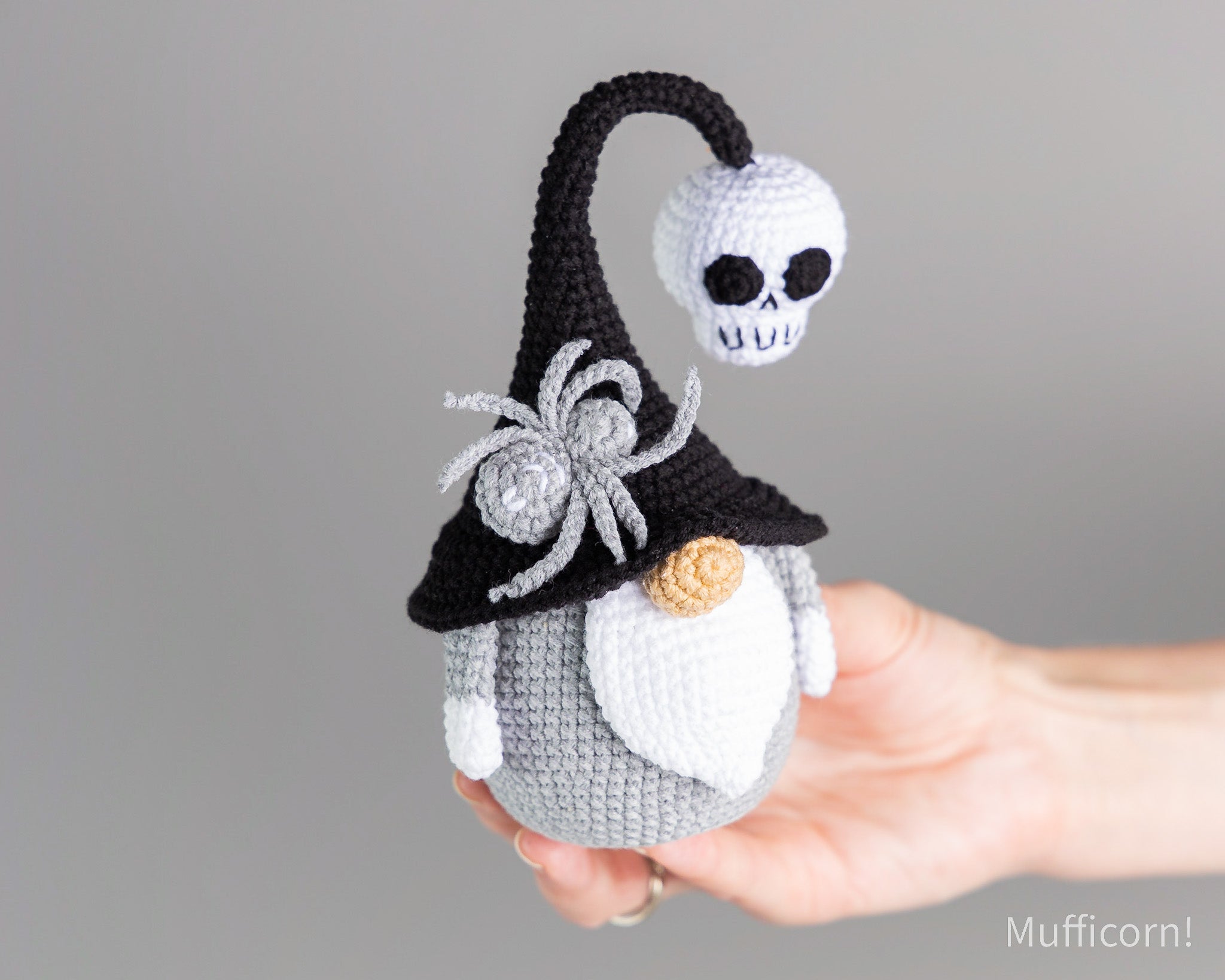 Halloween Gnome with Skull and Spider