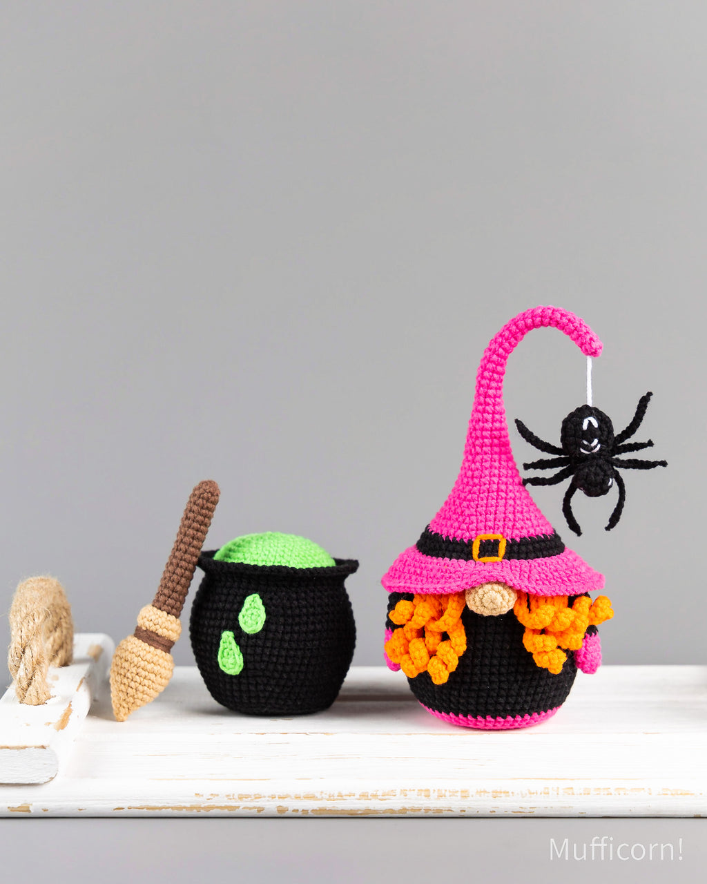 Witch Gnome with Broom and Cauldron