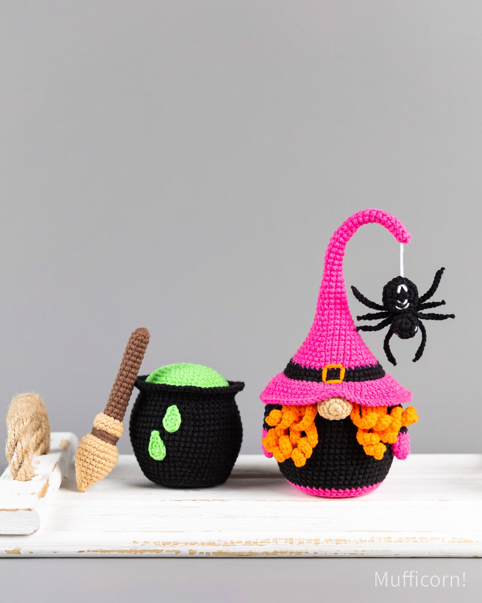 Witch Gnome with Broom and Cauldron