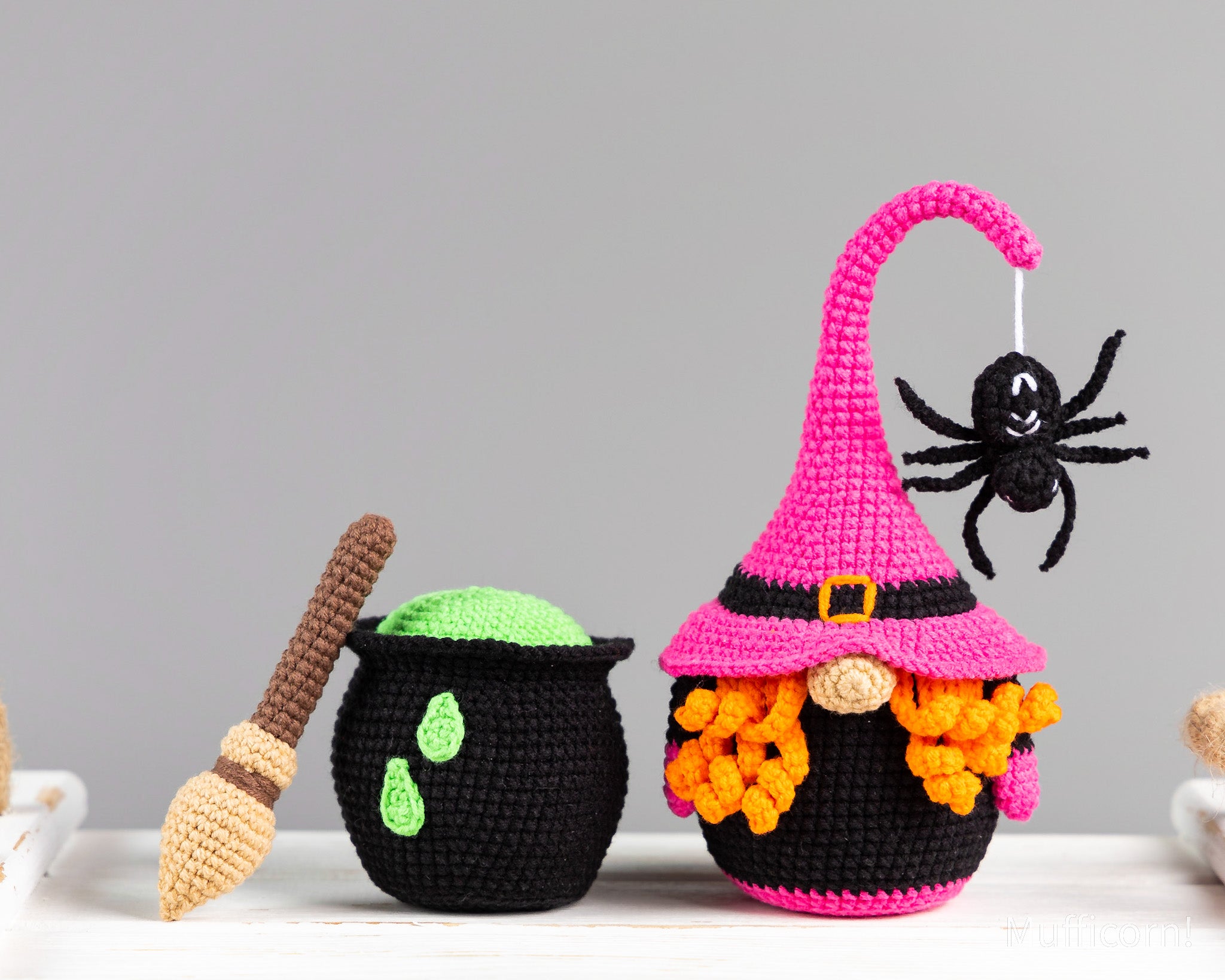 Witch Gnome with Broom and Cauldron