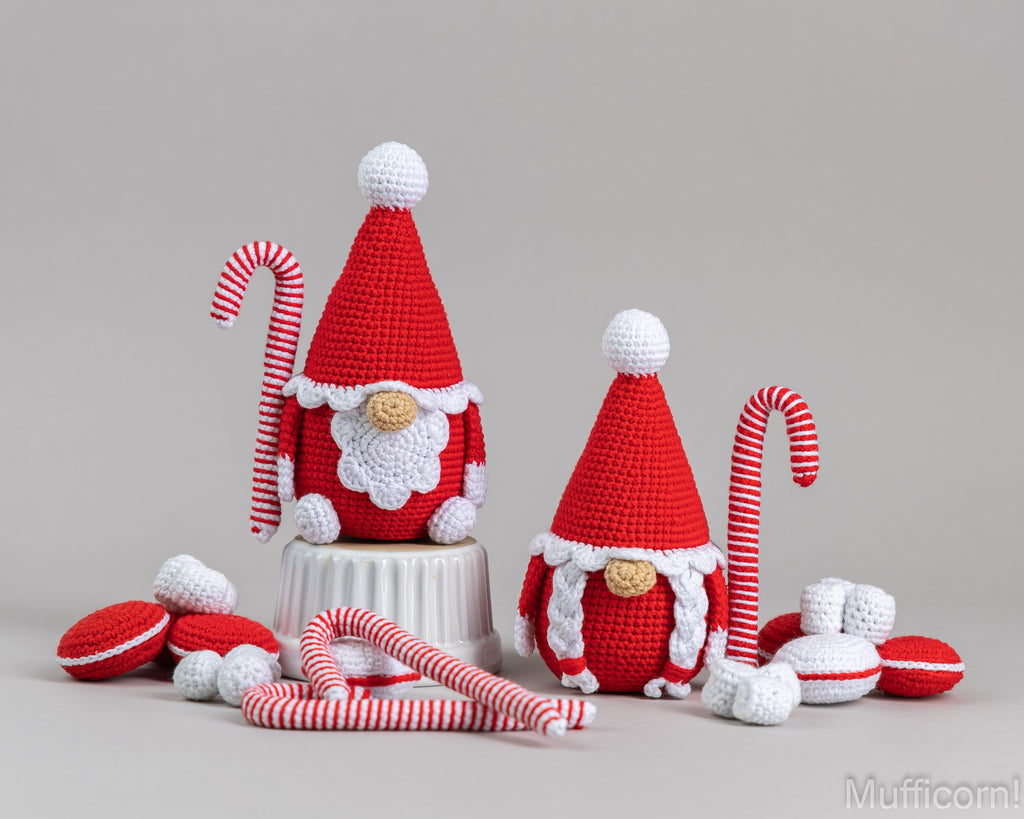 Crochet patterns Santa Gnomes and crochet candy corns, macarons and marshmallows
