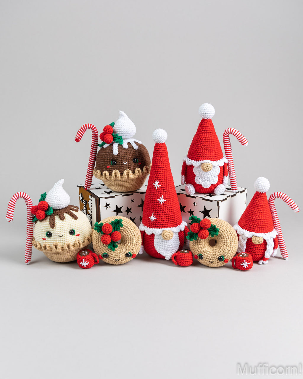 Crochet patterns bundle: Santa Gnomes, Christmas Pie, Donut and Snowflake Gnome