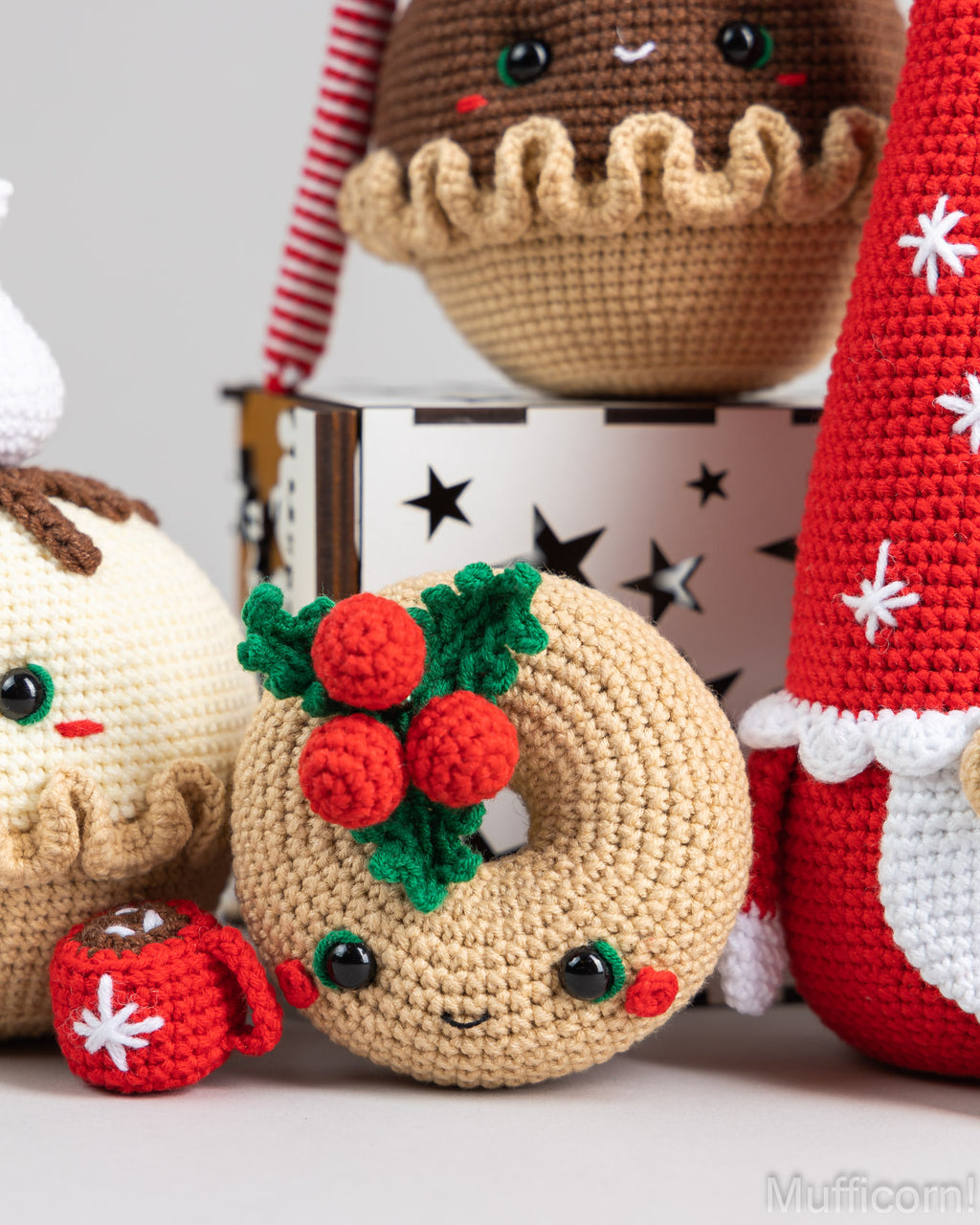 Crochet patterns bundle: Santa Gnomes, Christmas Pie, Donut and Snowflake Gnome
