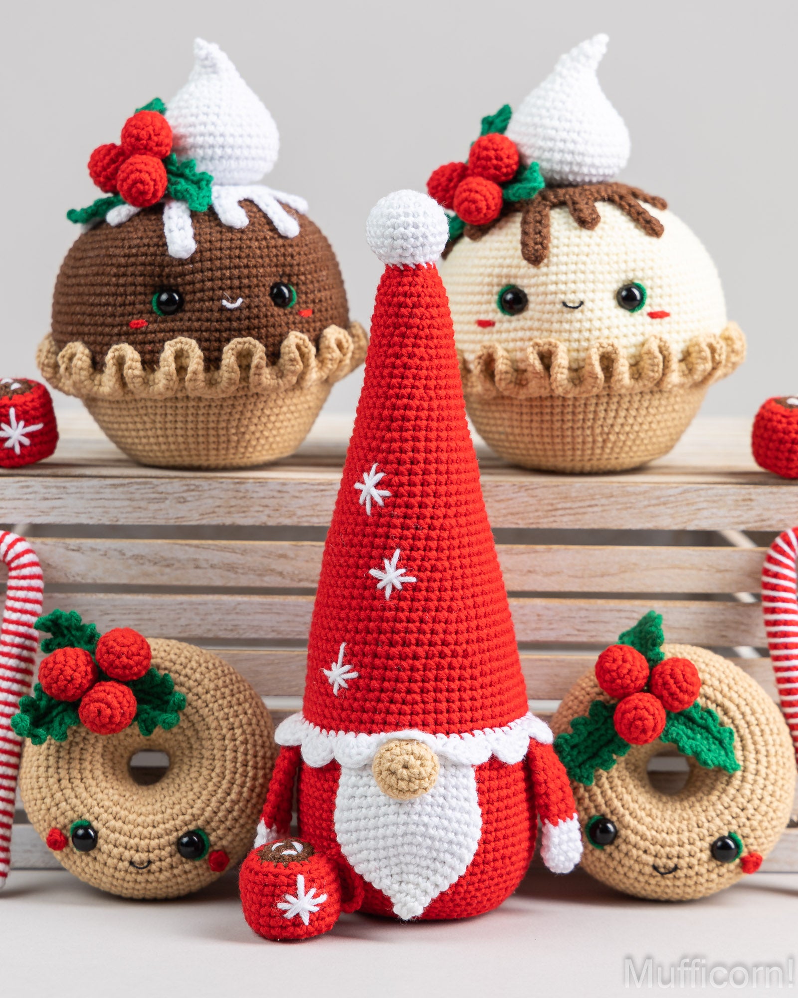 Crochet patterns bundle:  Christmas Pie, Donut and Snowflake Gnome