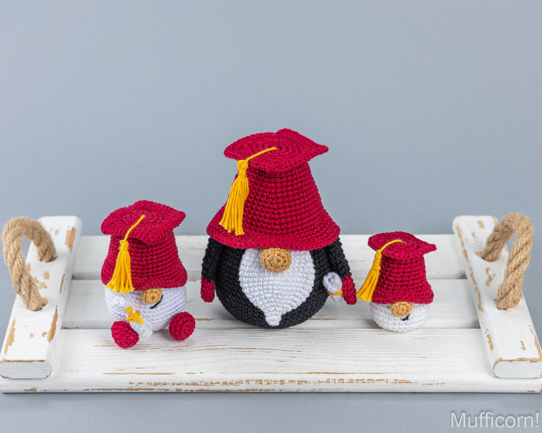 Crochet Patterns Bundle: Graduation Gnome and 2 keychain sizes