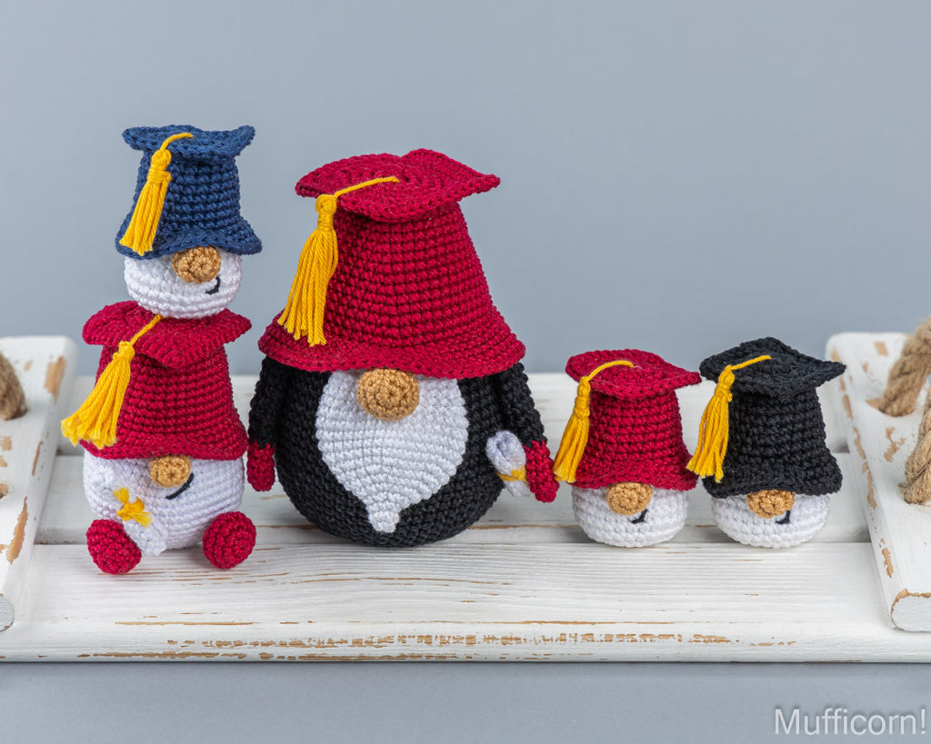 Crochet Patterns Bundle: Graduation Gnome and 2 keychain sizes