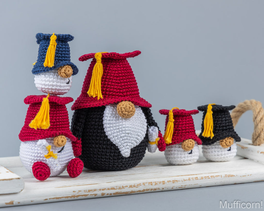 Crochet Patterns Bundle: Graduation Gnome and 2 keychain sizes