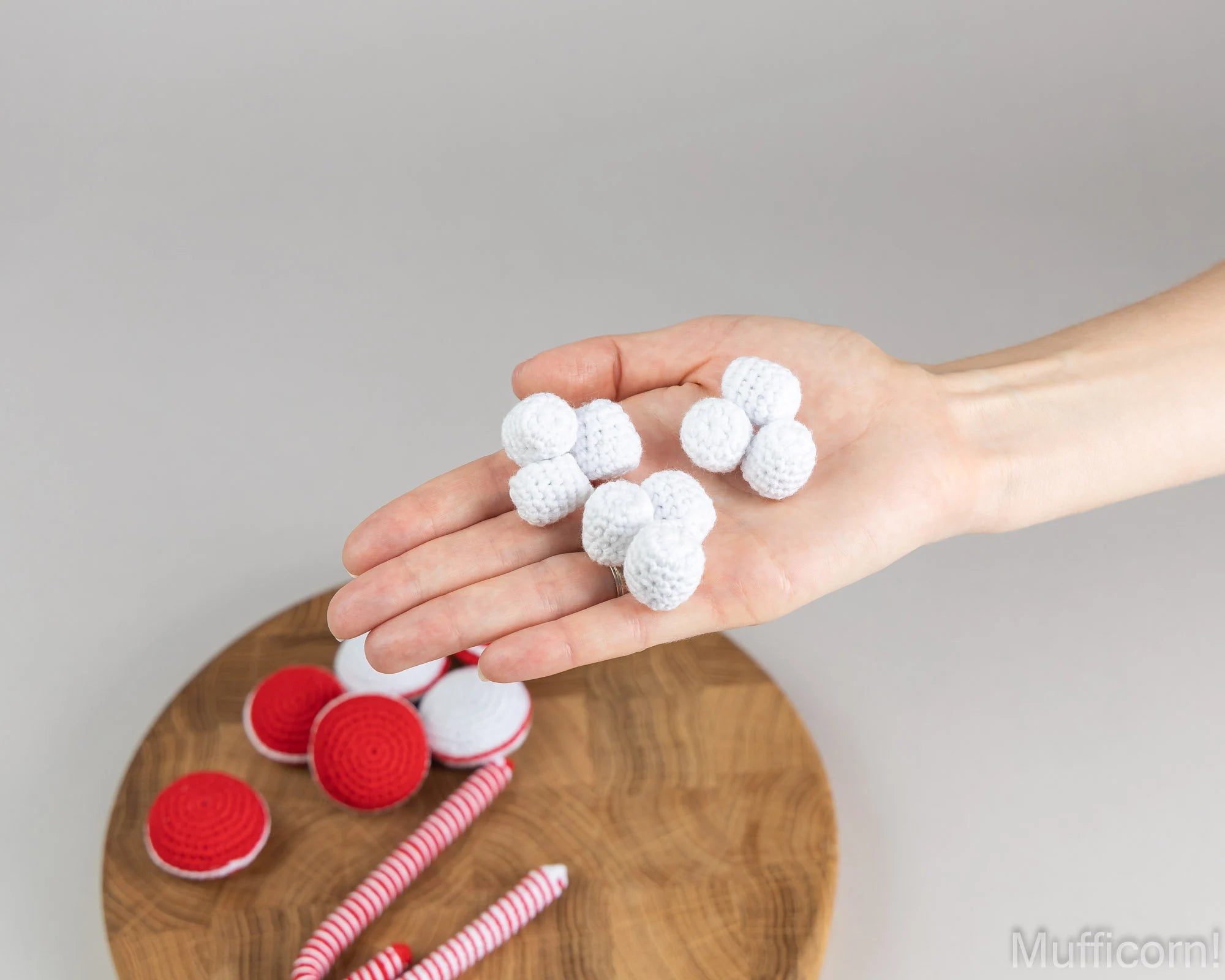 Christmas crochet food: Candy Cane, marshmallow, macaroons