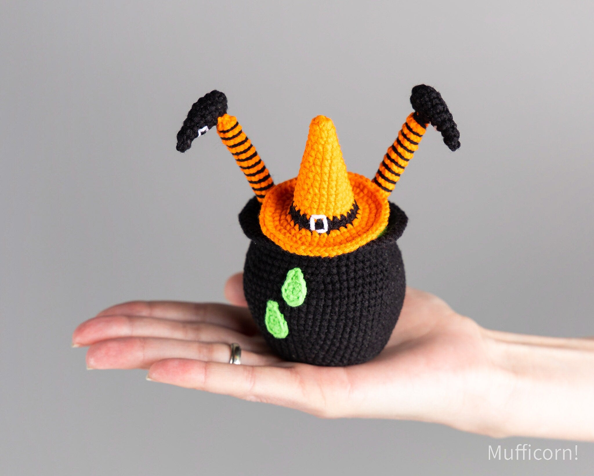 Witch broom with cauldron & witch hat