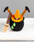 Witch broom with cauldron & witch hat