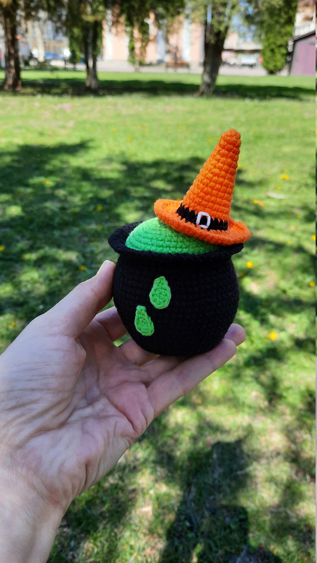 Witch broom with cauldron & witch hat