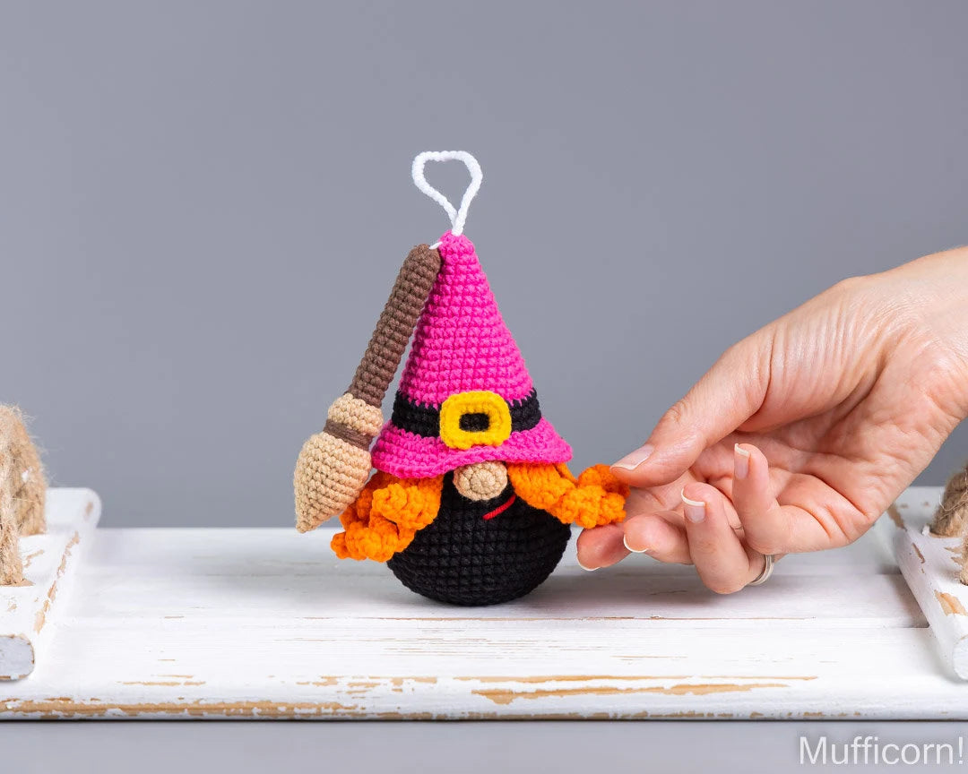 Halloween Gnome Keychain Witch Gnome with Broom