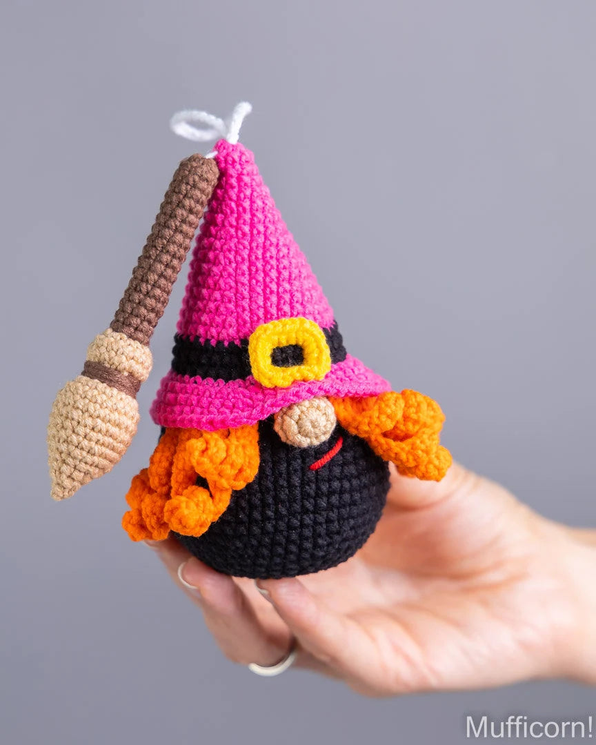 Halloween Gnome Keychain Witch Gnome with Broom