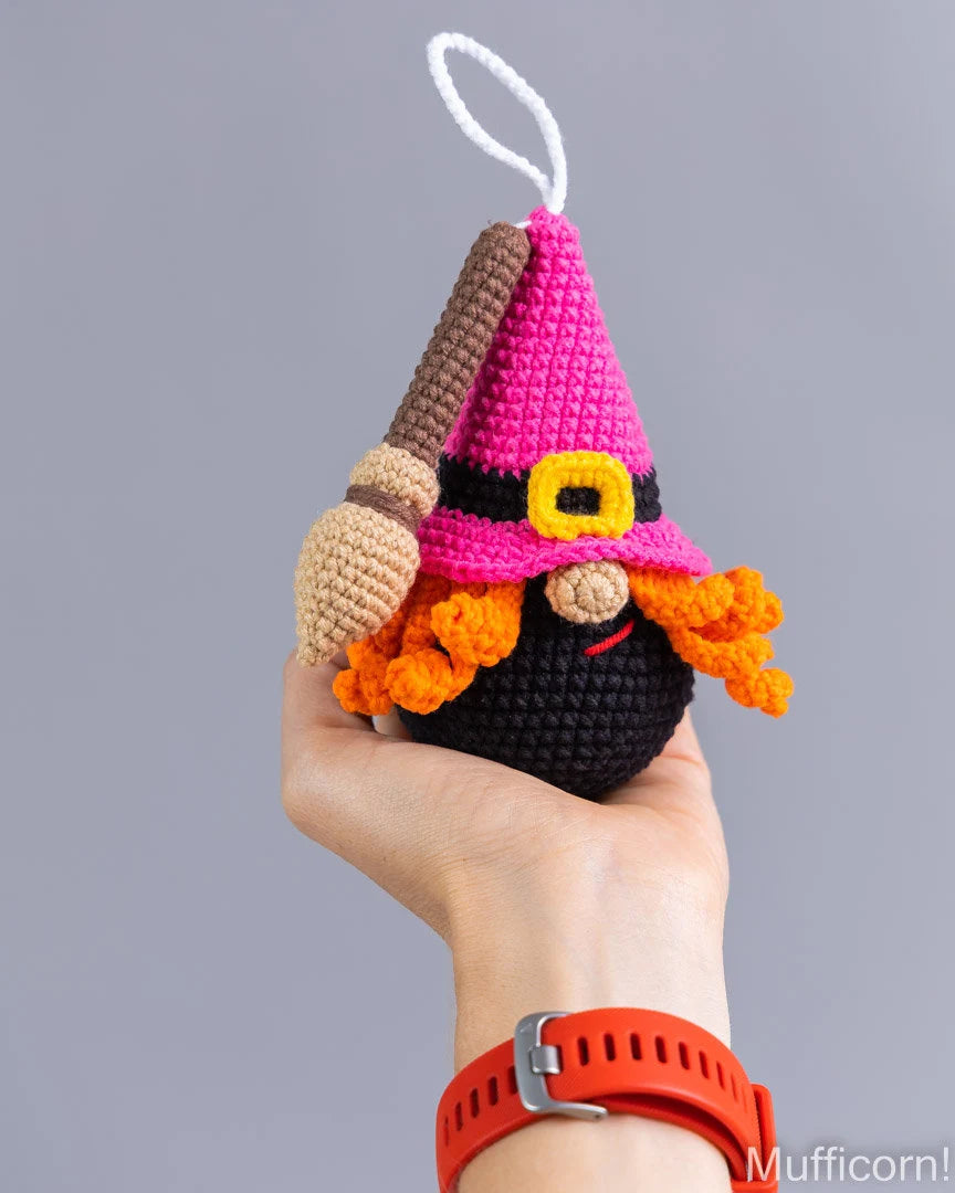 Halloween Gnome Keychain Witch Gnome with Broom