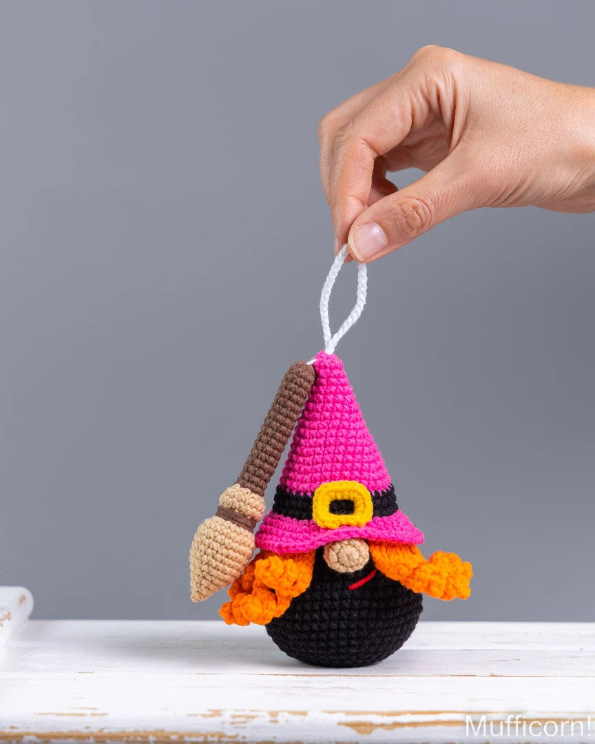 Halloween Gnome Keychain Witch Gnome with Broom