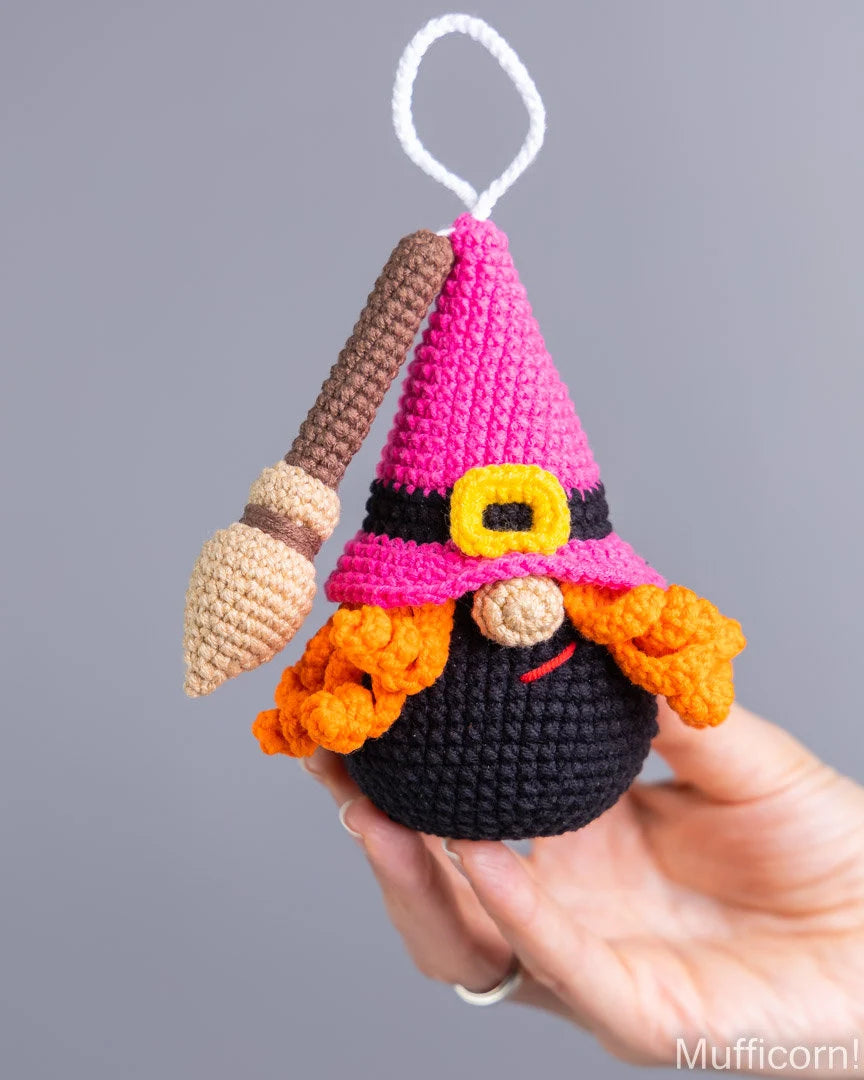 Halloween Gnome Keychain Witch Gnome with Broom
