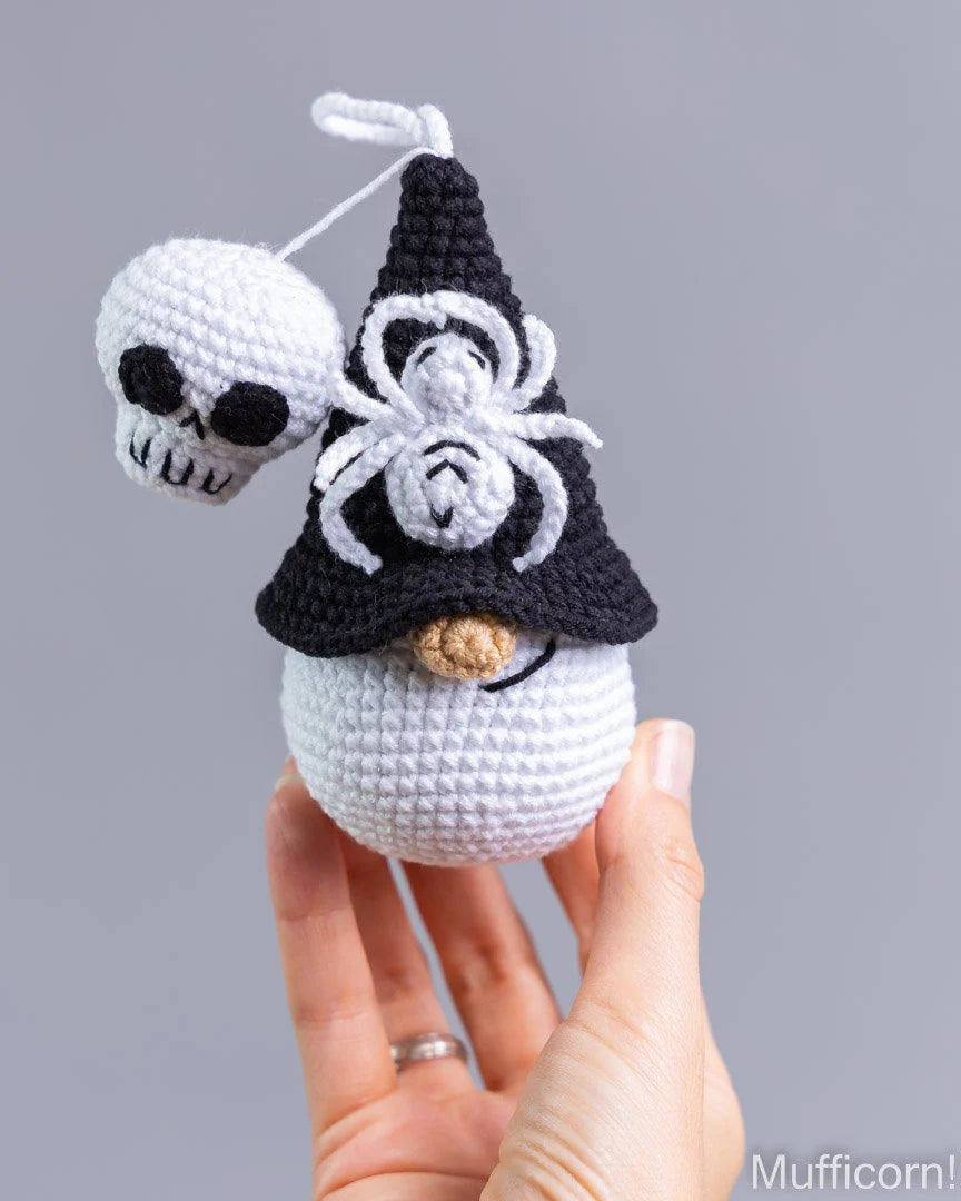 Halloween Gnome Keychain with Skull & Spider