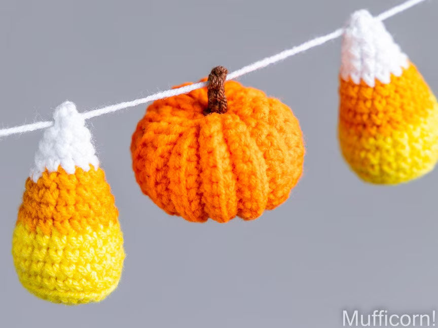 Pumpkin & Candy Corn Fall Garland crochet pattern