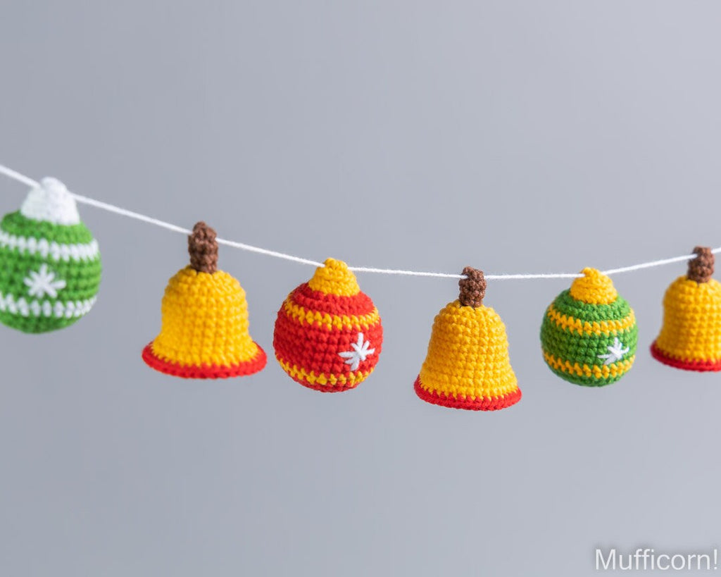 Christmas bells and balls garland hanging on string