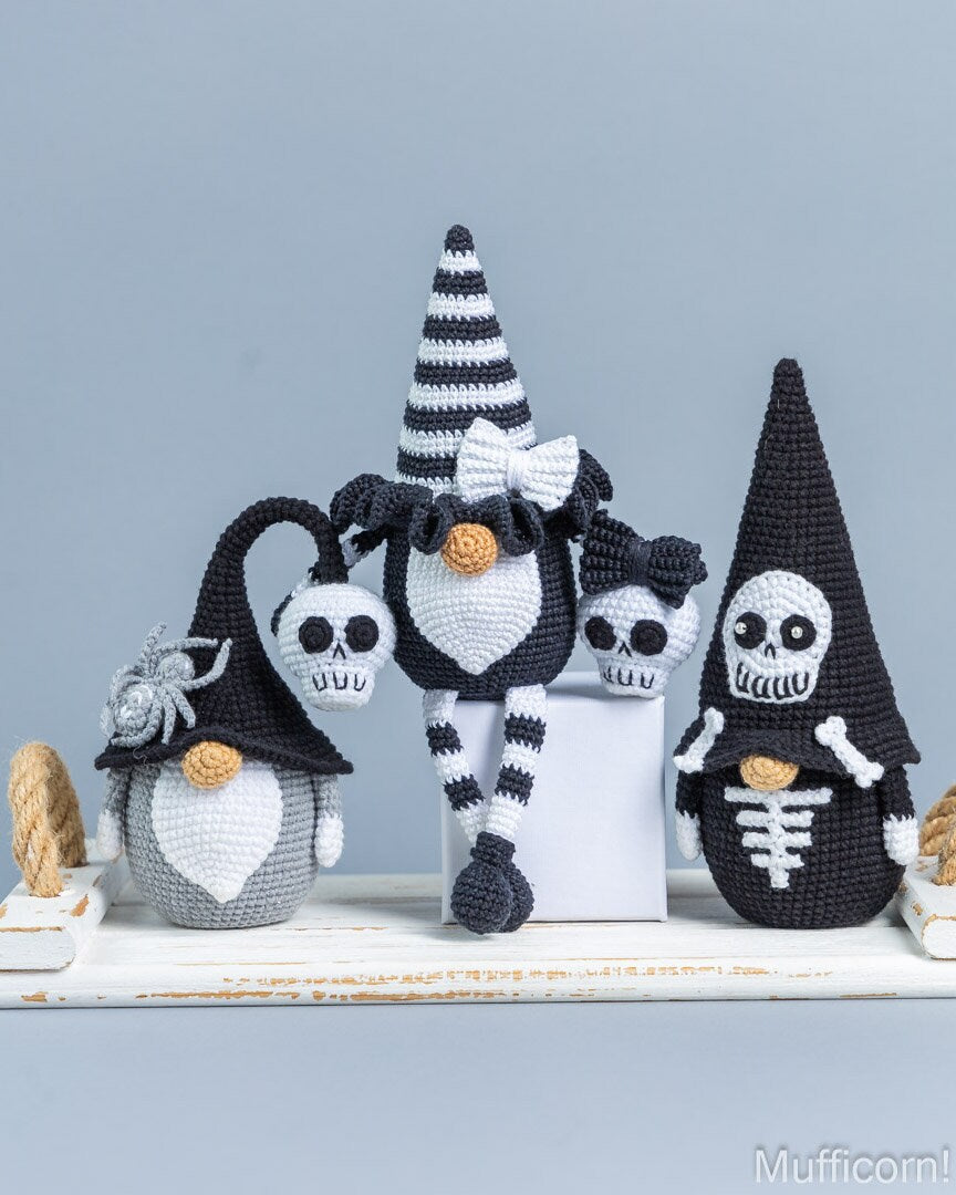 Crochet patterns bundle: Black andd White Halloween Gnomes