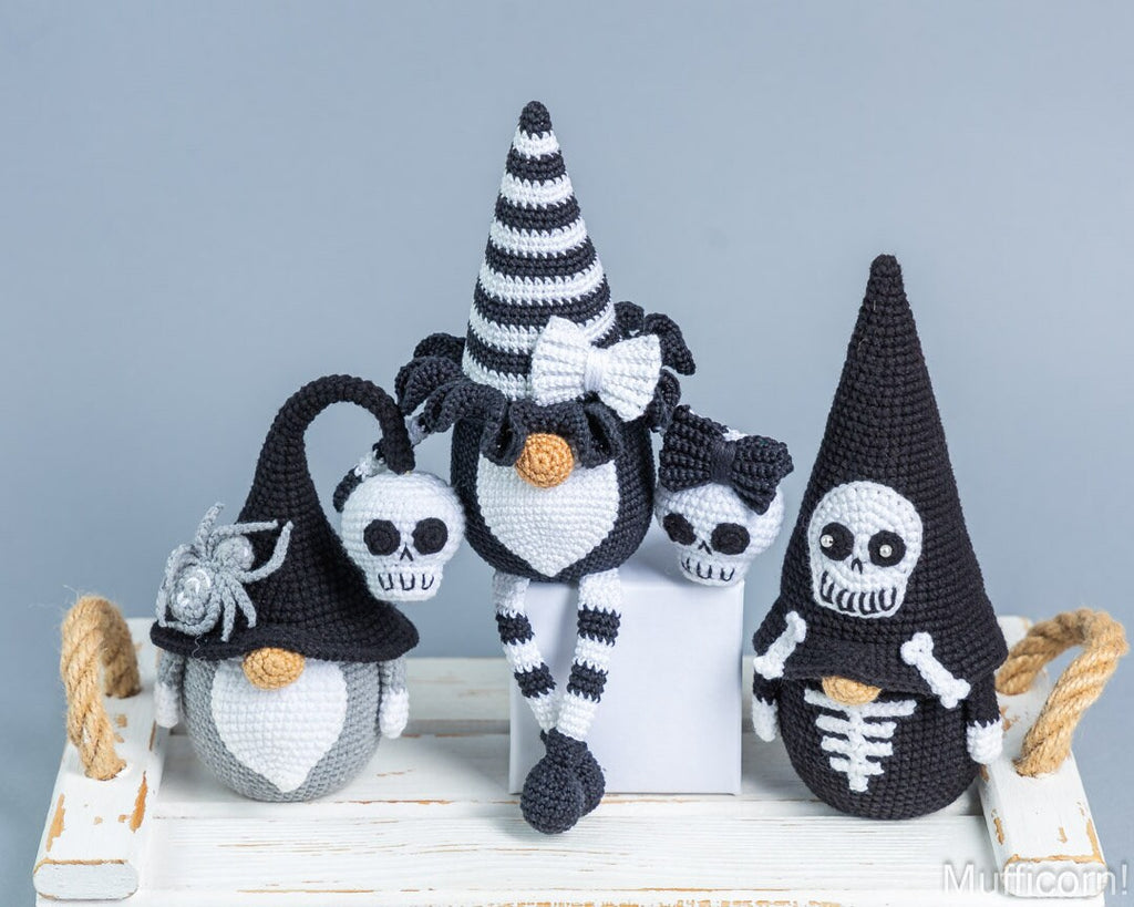 Crochet patterns bundle: Black andd White Halloween Gnomes
