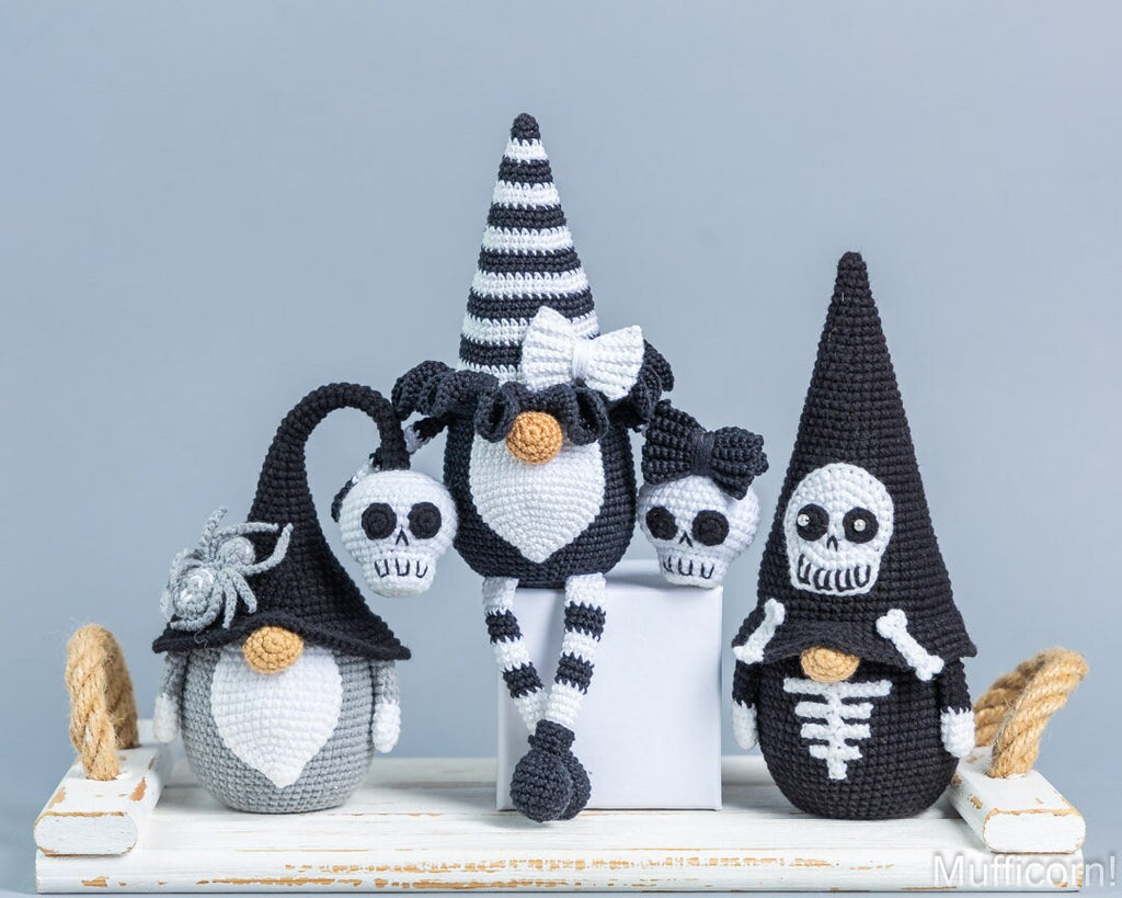 Crochet patterns bundle: Black andd White Halloween Gnomes