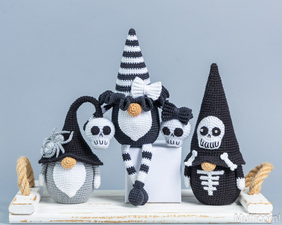 Crochet patterns bundle: Black andd White Halloween Gnomes
