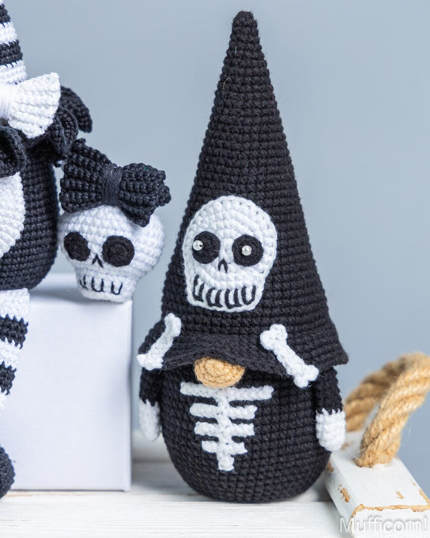 Crochet patterns bundle: Black andd White Halloween Gnomes