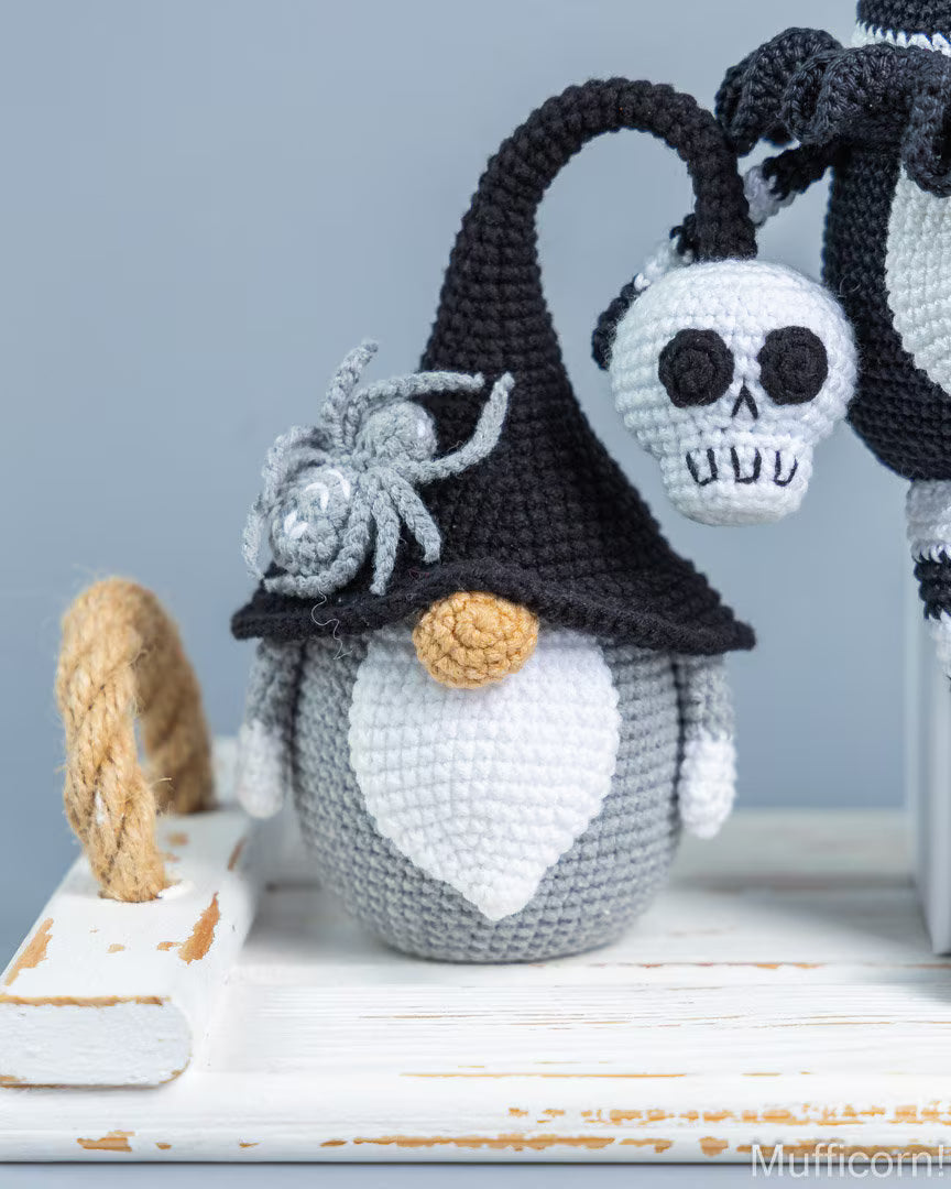 Crochet patterns bundle: Black andd White Halloween Gnomes