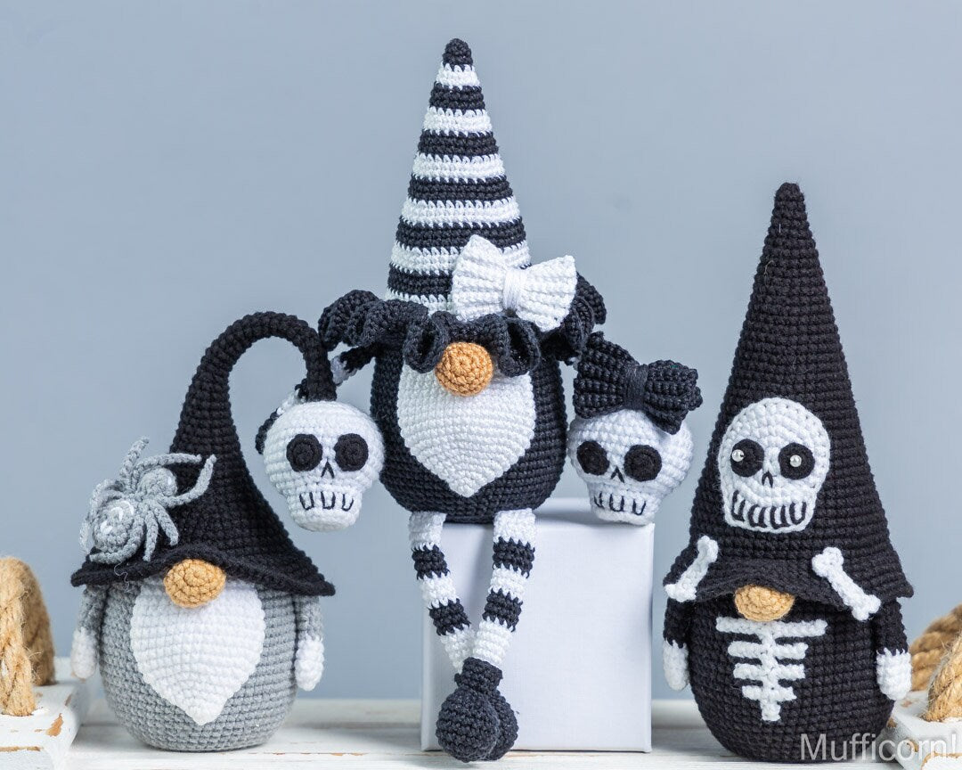 Crochet patterns bundle: Black andd White Halloween Gnomes