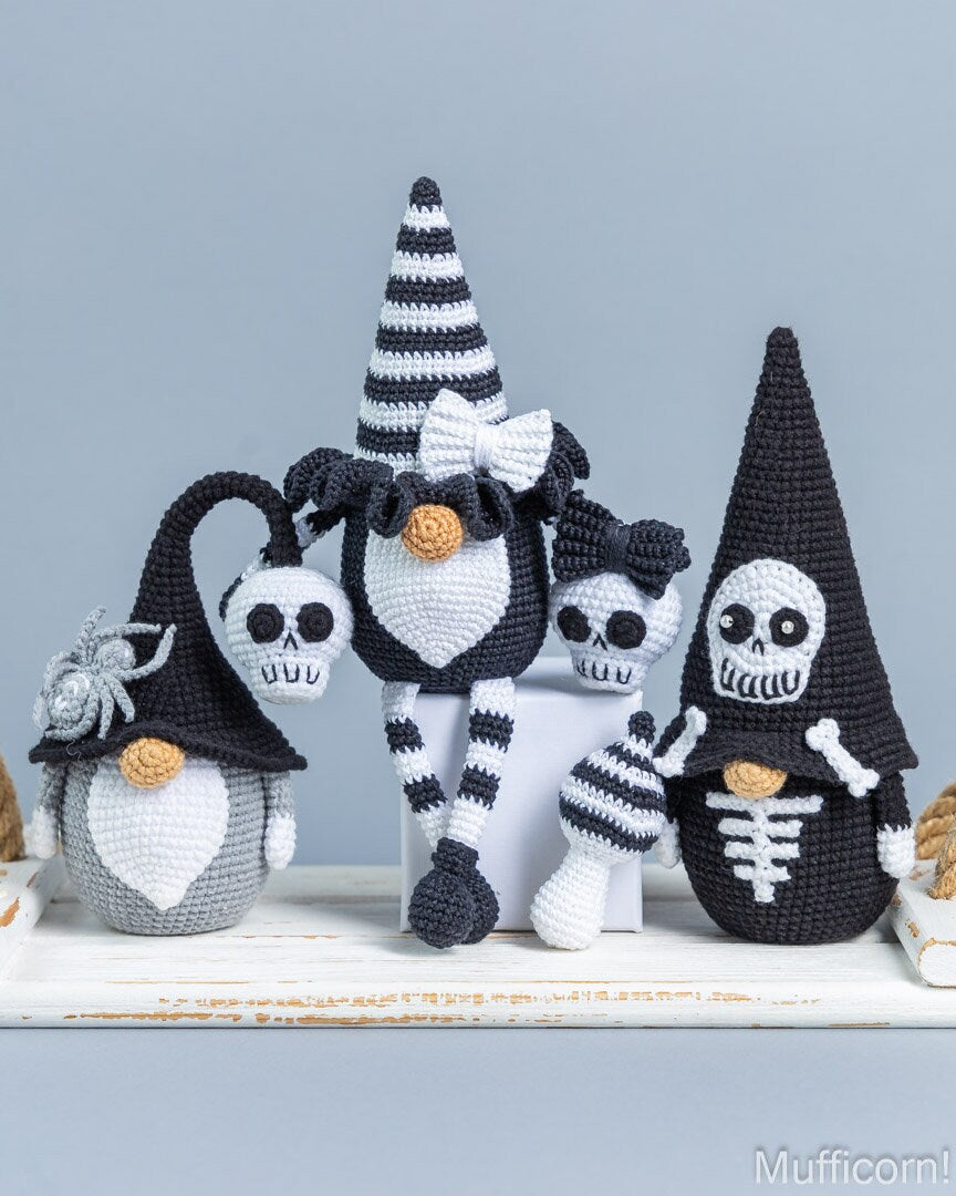 Crochet patterns bundle: Black andd White Halloween Gnomes
