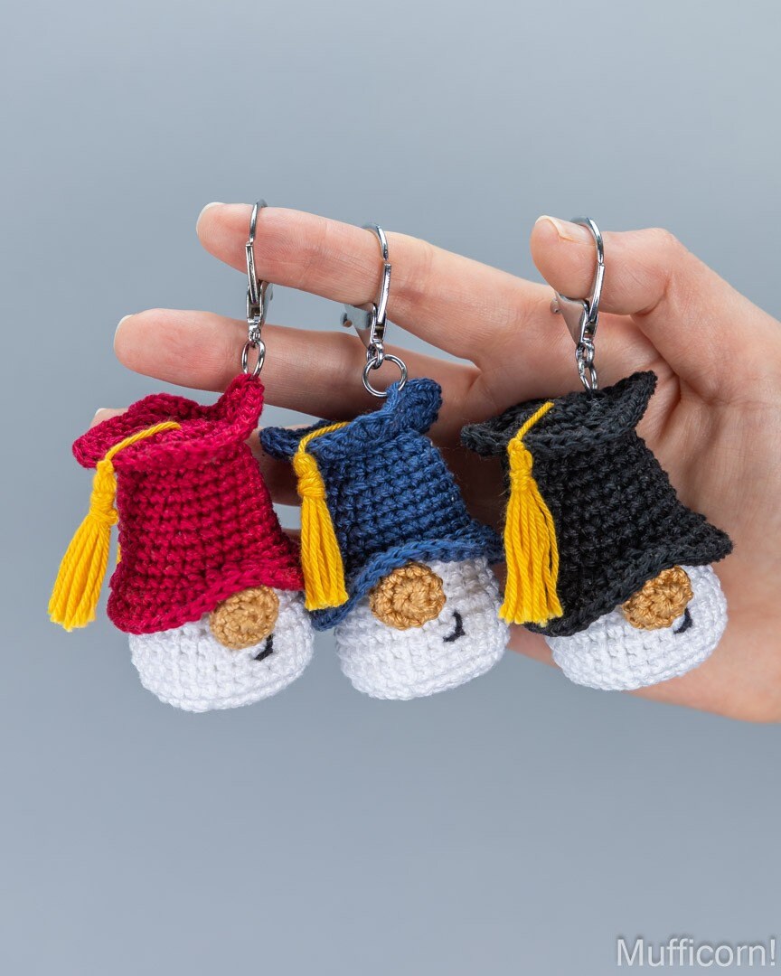 Crochet Patterns Bundle: Graduation Gnome and 2 keychain sizes