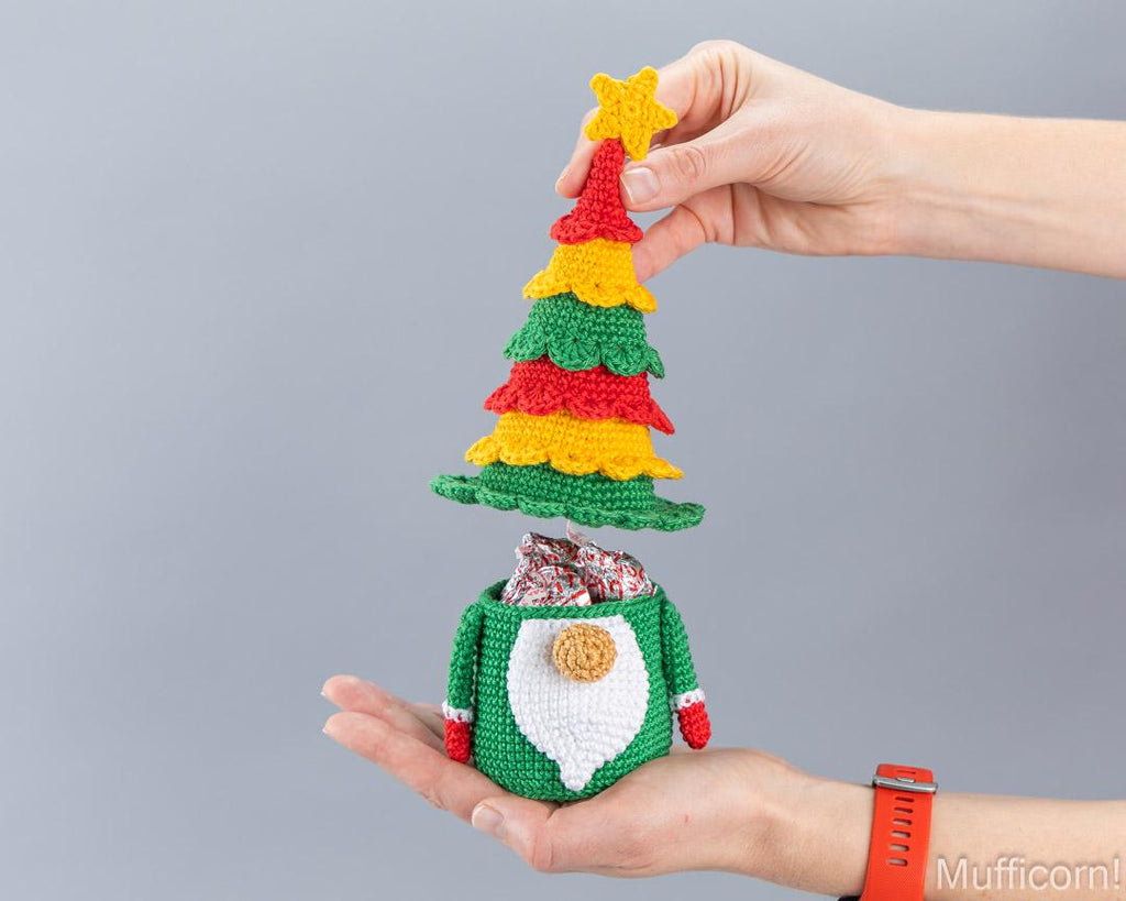 Christmas Tree Gnome Candy Keeper with Ruffled Hat