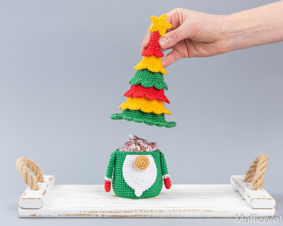 Christmas Tree Gnome Candy Keeper with Ruffled Hat