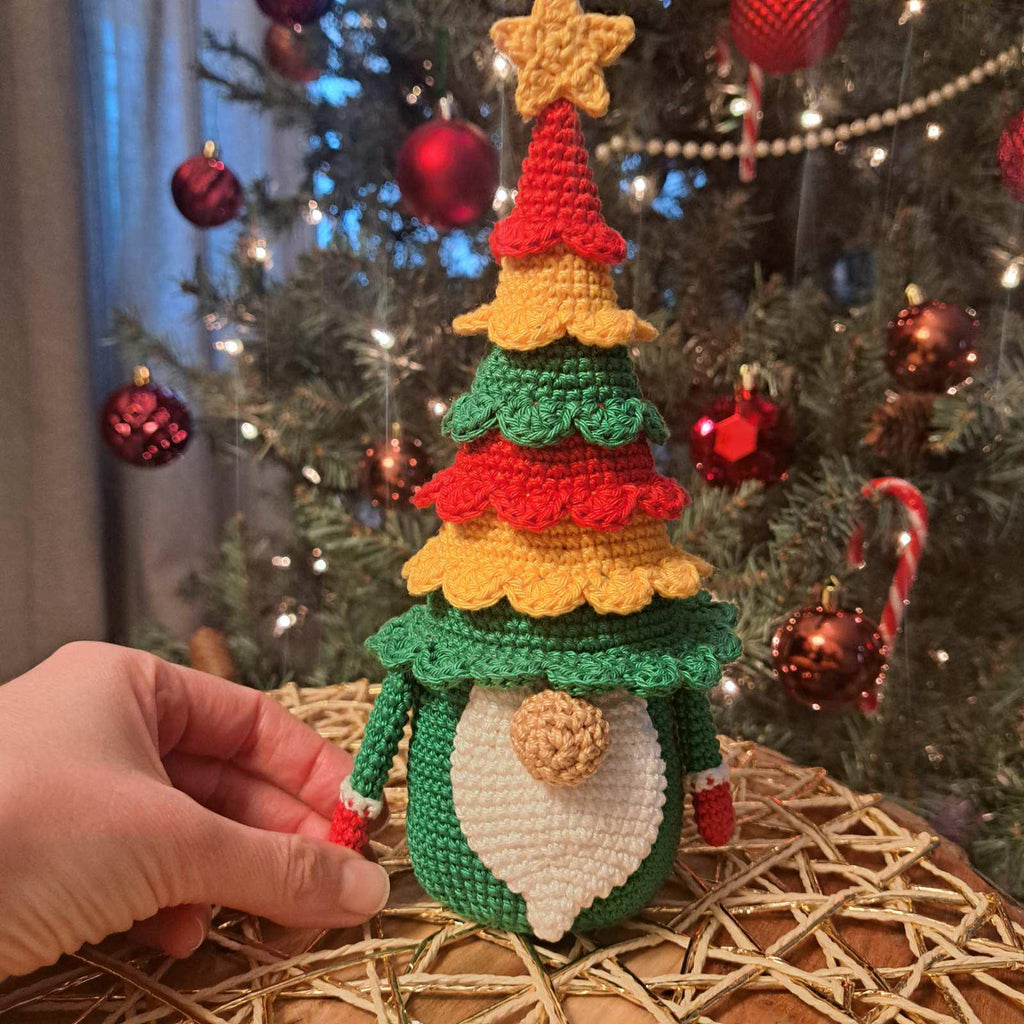 Christmas Tree Gnome Candy Keeper with Ruffled Hat