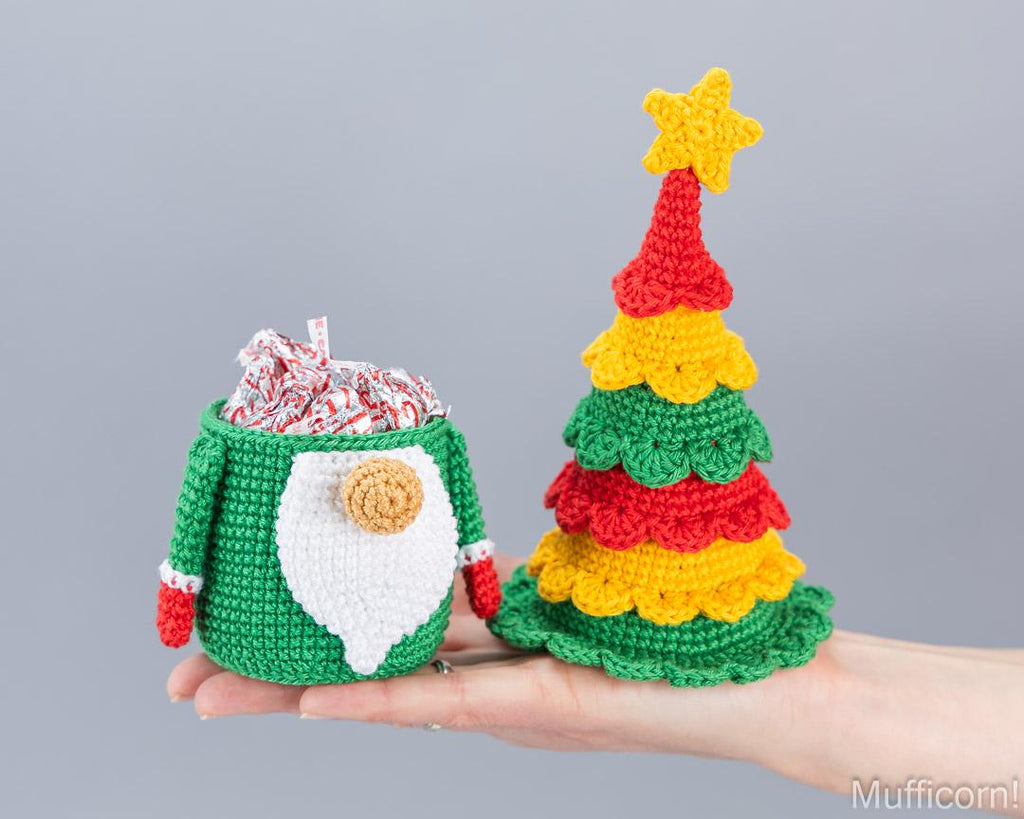 Christmas Tree Gnome Candy Keeper with Ruffled Hat