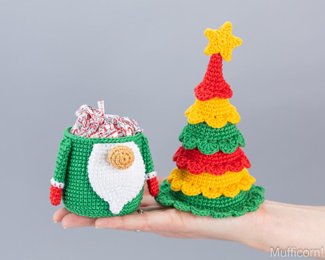 Christmas Tree Gnome Candy Keeper with Ruffled Hat