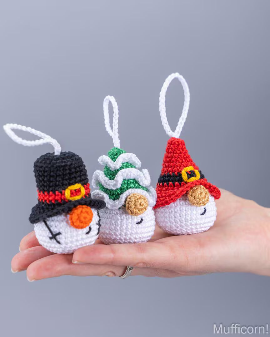 Crochet Patterns Bundle: Christmas Ornaments Santa, Christmas Tree and Snowman