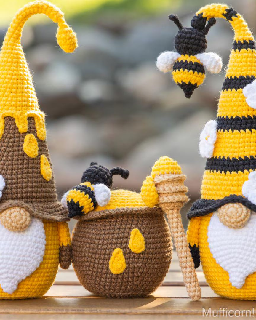 Crochet patterns bundle: Honey and Bee gnomes with honey pot