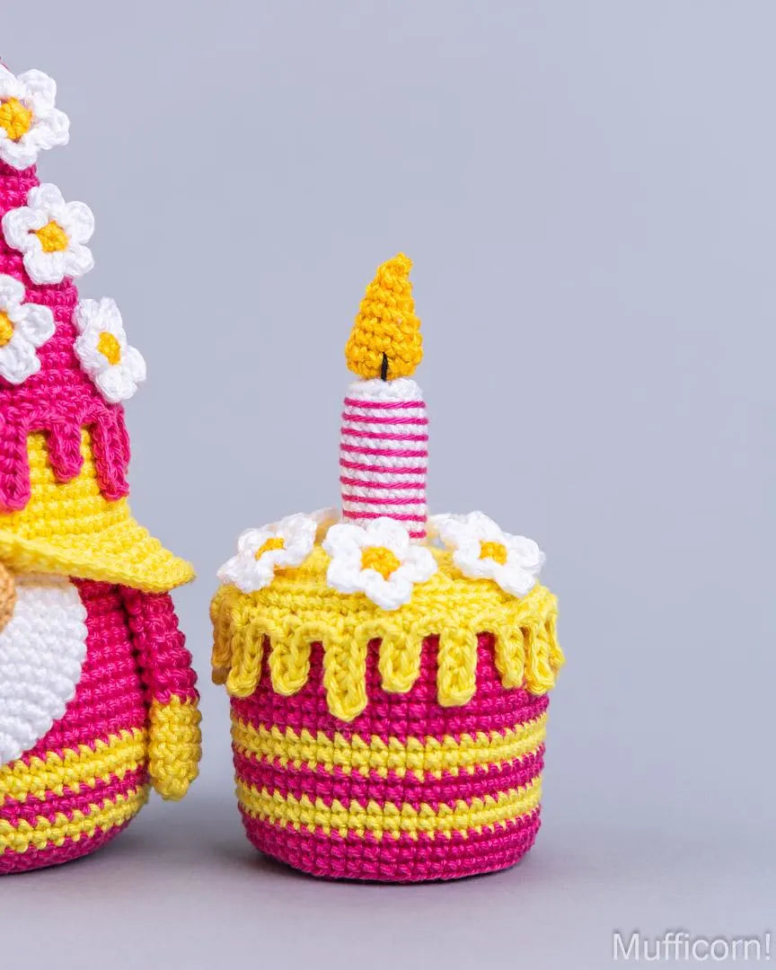 Birthday Gnome with Flowers and Cake