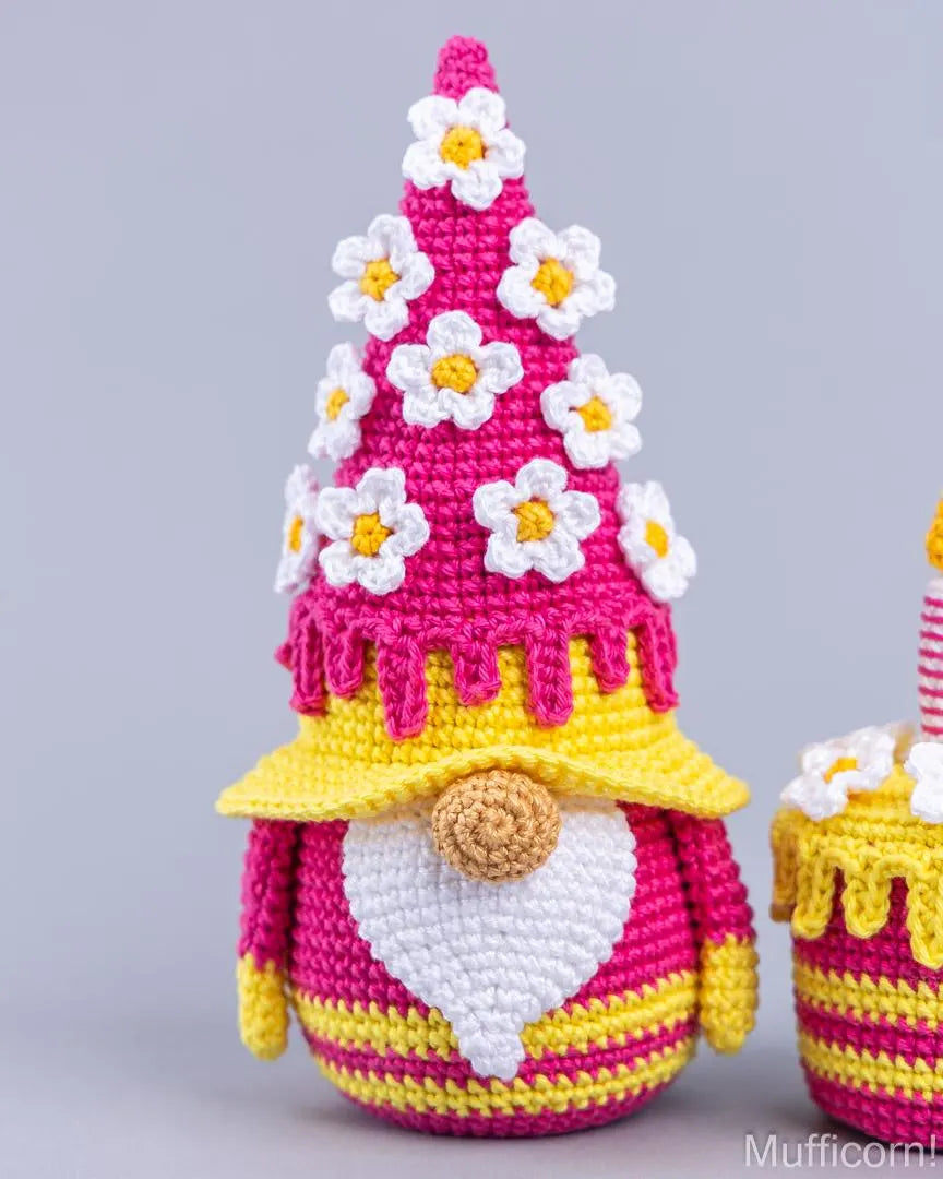 Birthday Gnome with Flowers and Cake